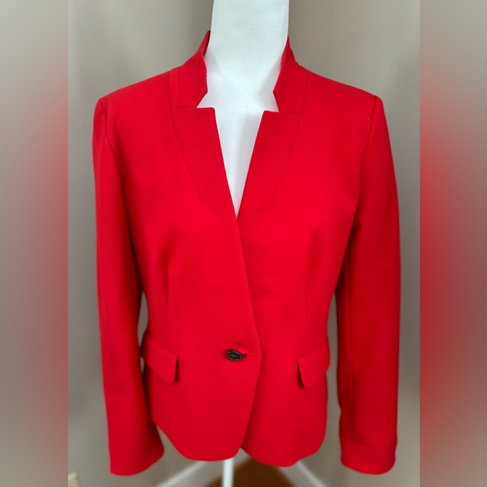 Loft Notch-Collared Red Blazer, Size 8, Single Button Close. NWOT